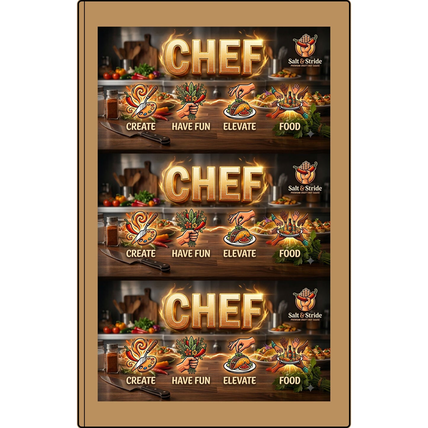 Chef Vegan Leather Journal — Engraved Culinary Recipe Notebook (Create • Have Fun • Elevate • Food)