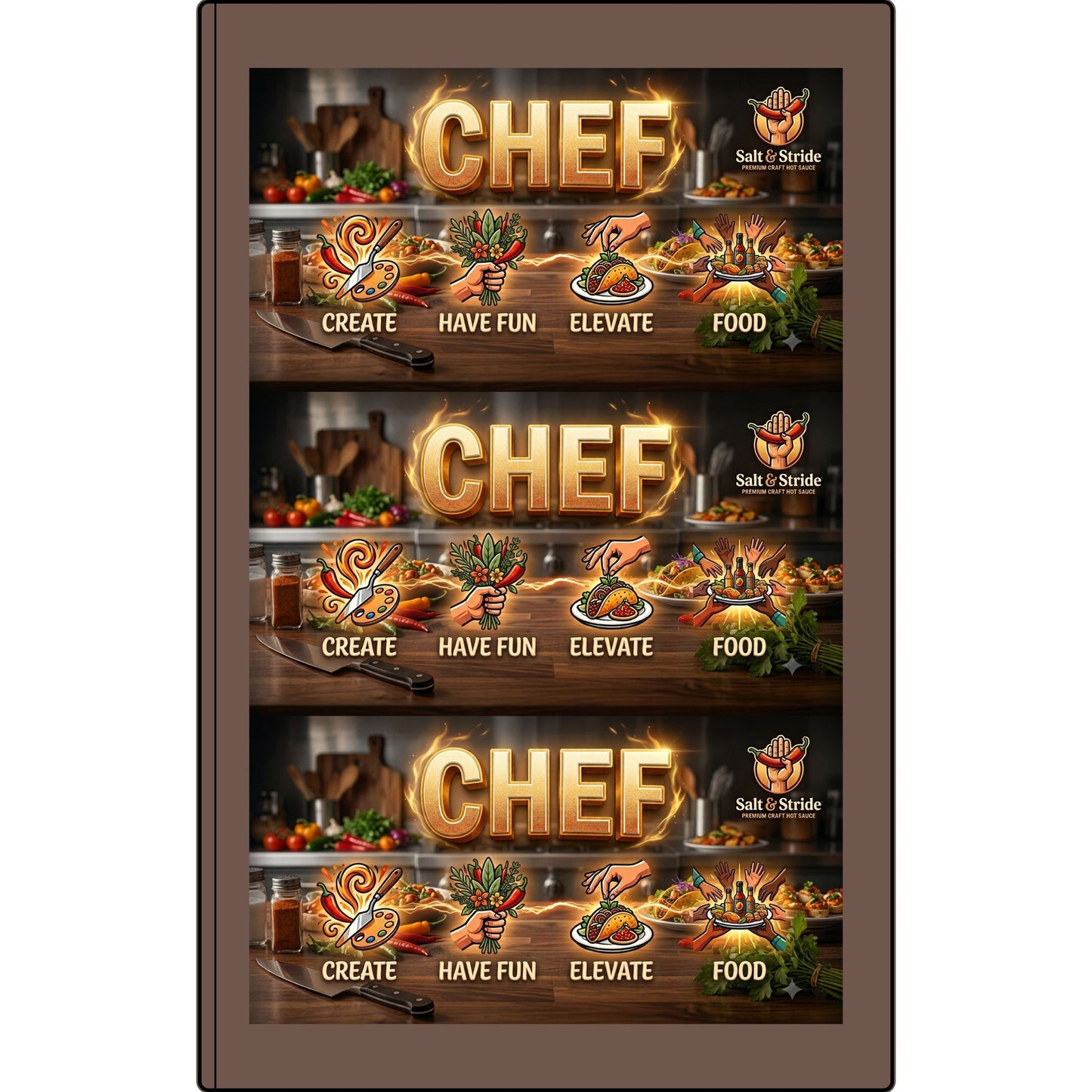 Chef Vegan Leather Journal — Engraved Culinary Recipe Notebook (Create • Have Fun • Elevate • Food)