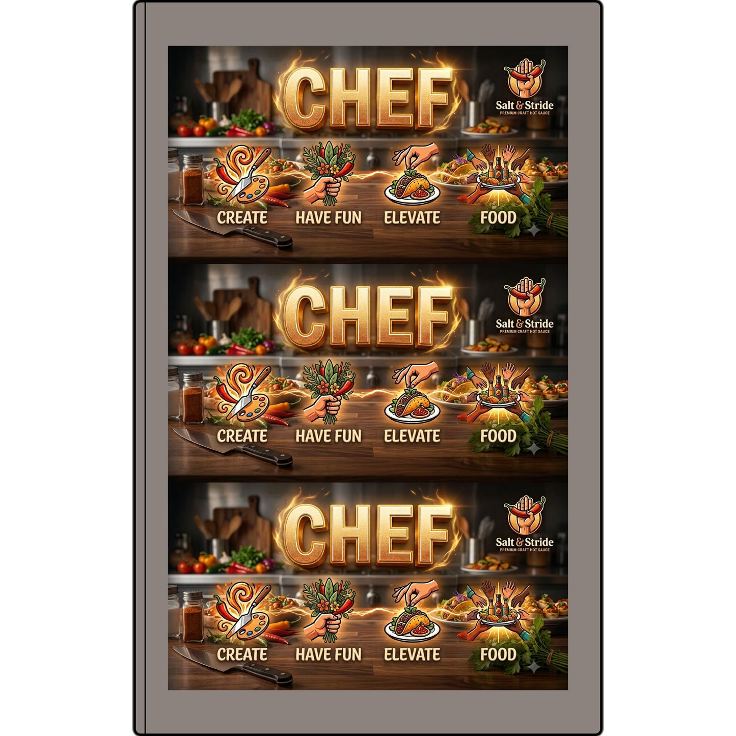 Chef Vegan Leather Journal — Engraved Culinary Recipe Notebook (Create • Have Fun • Elevate • Food)