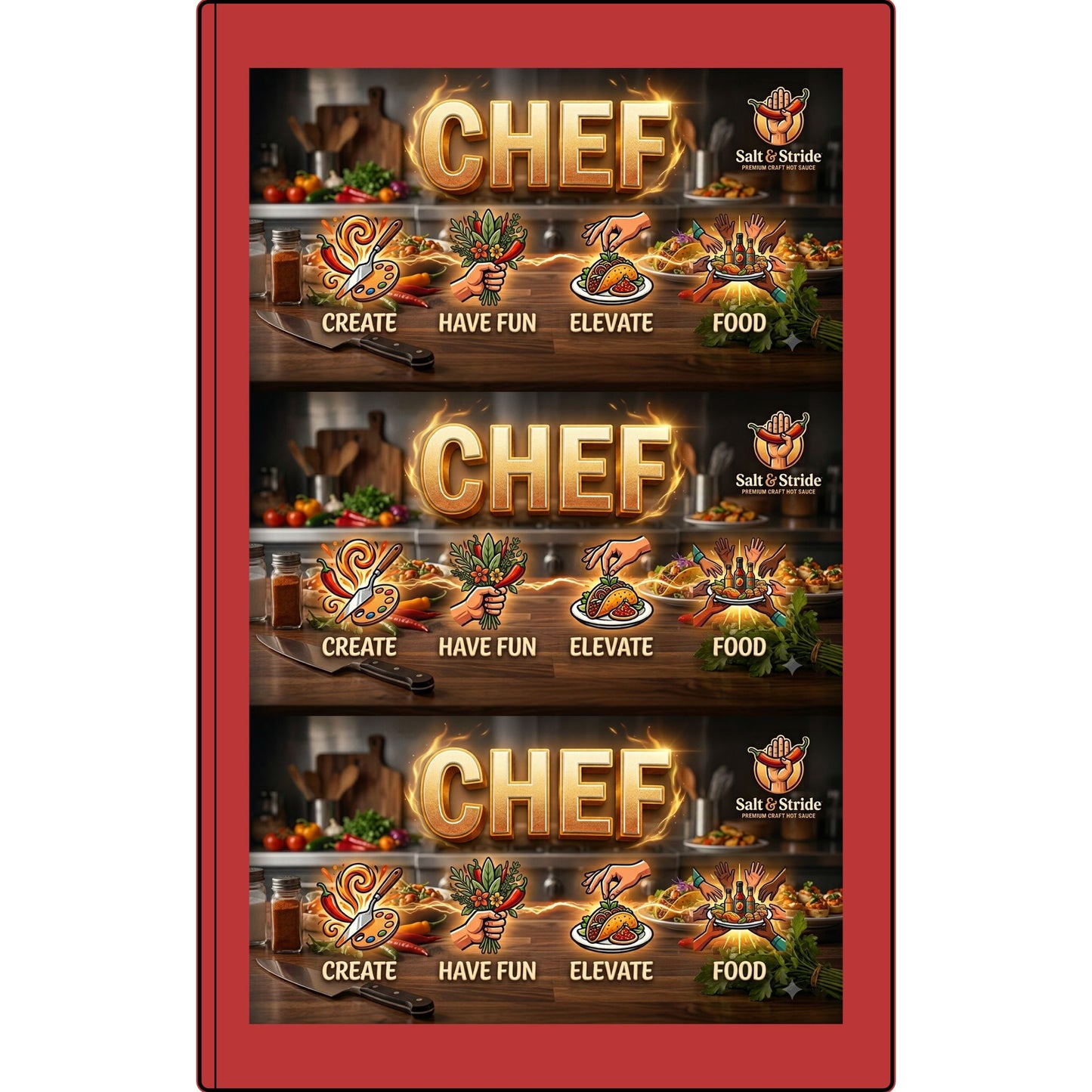 Chef Vegan Leather Journal — Engraved Culinary Recipe Notebook (Create • Have Fun • Elevate • Food)