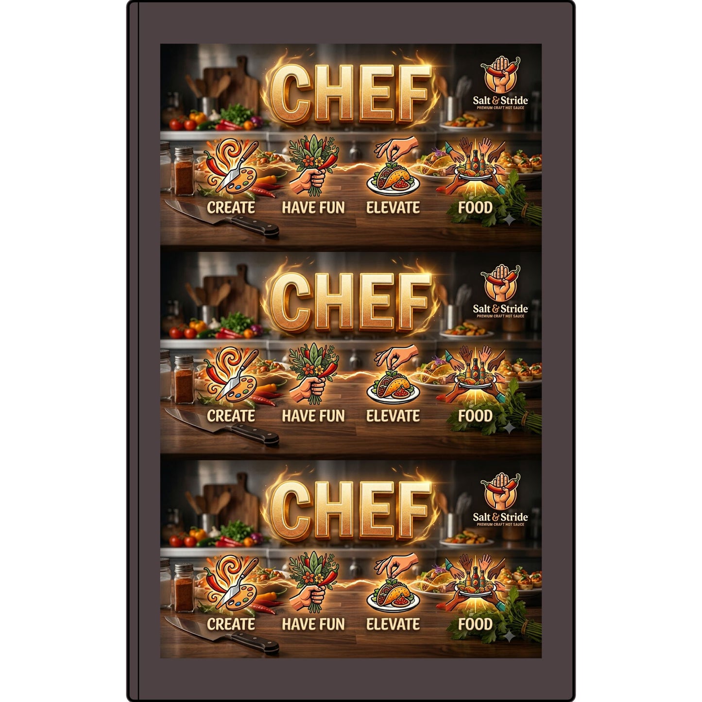 Chef Vegan Leather Journal — Engraved Culinary Recipe Notebook (Create • Have Fun • Elevate • Food)