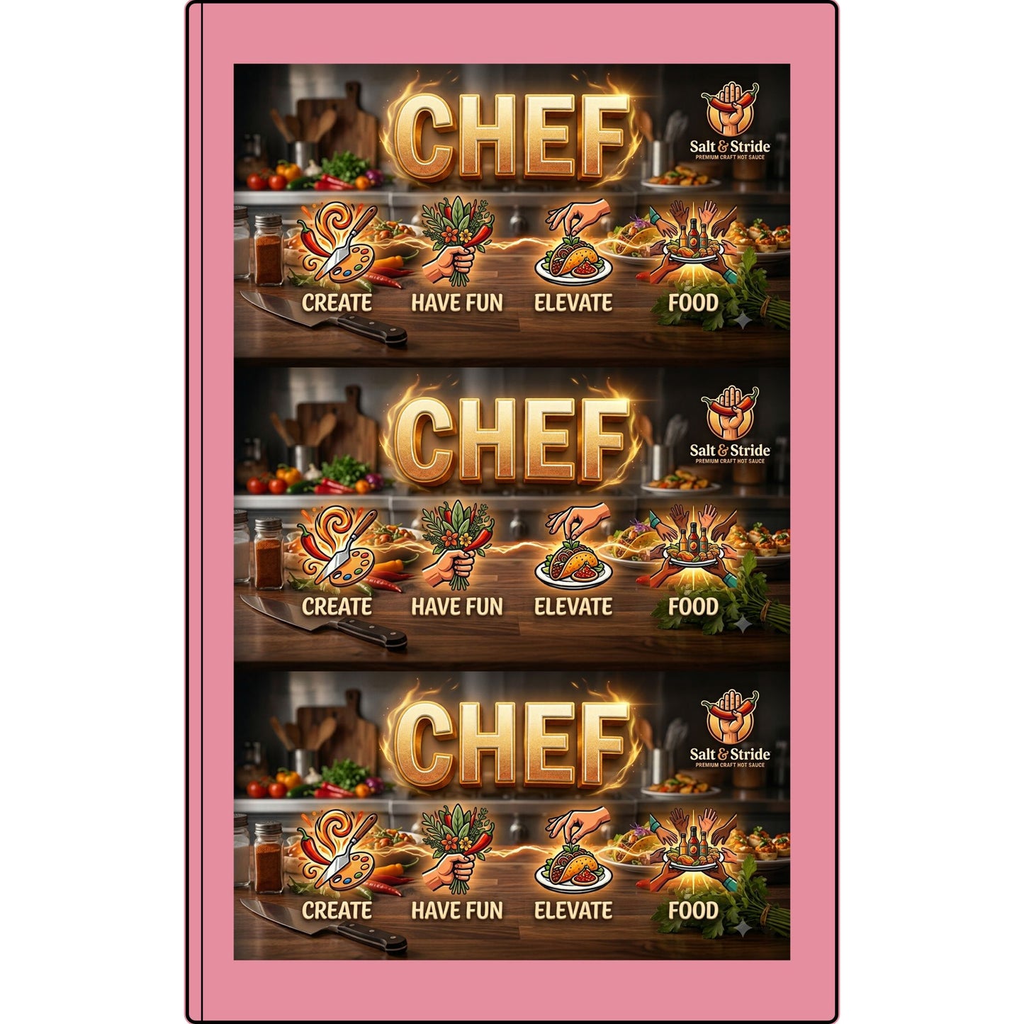Chef Vegan Leather Journal — Engraved Culinary Recipe Notebook (Create • Have Fun • Elevate • Food)