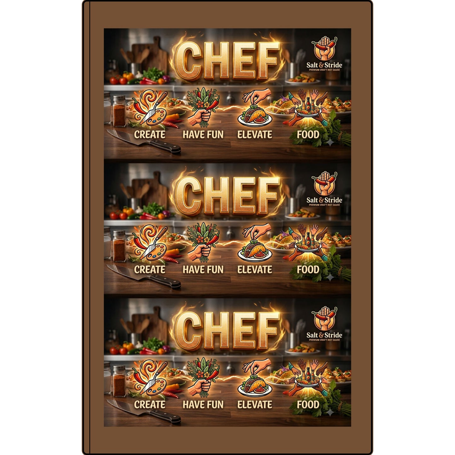 Chef Vegan Leather Journal — Engraved Culinary Recipe Notebook (Create • Have Fun • Elevate • Food)