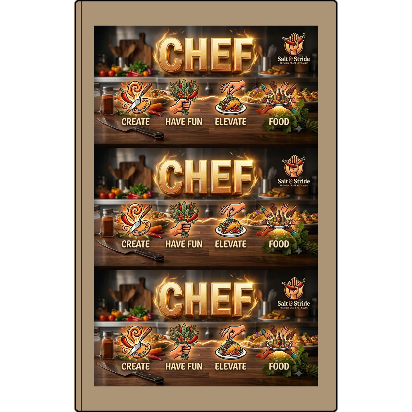 Chef Vegan Leather Journal — Engraved Culinary Recipe Notebook (Create • Have Fun • Elevate • Food)