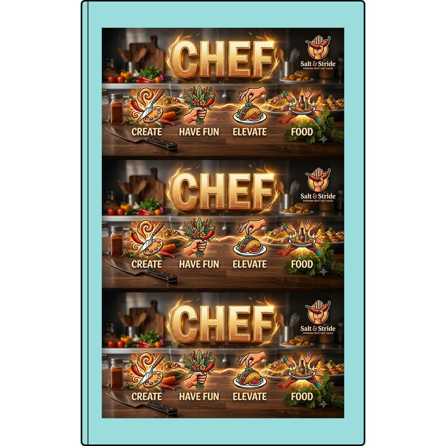 Chef Vegan Leather Journal — Engraved Culinary Recipe Notebook (Create • Have Fun • Elevate • Food)