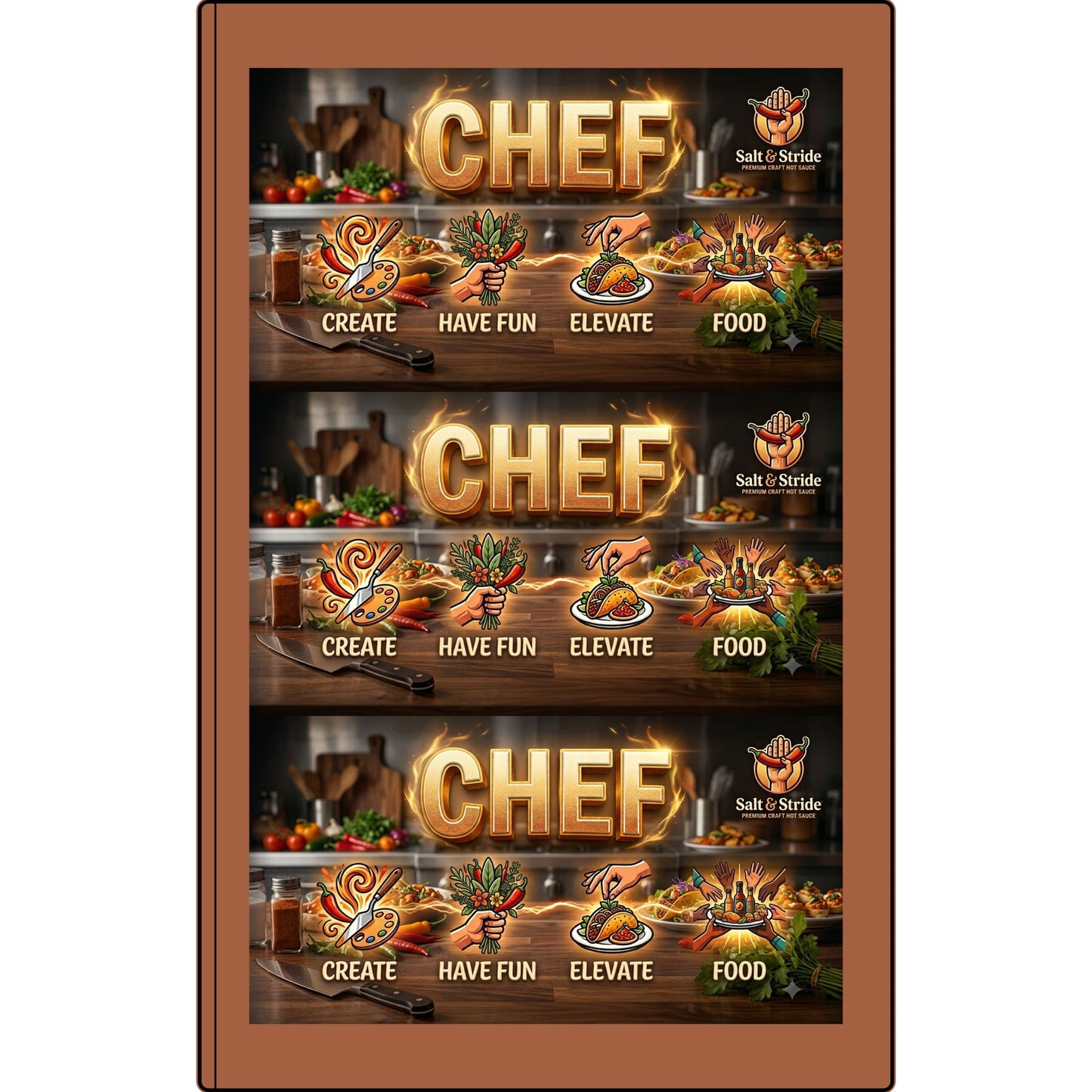 Chef Vegan Leather Journal — Engraved Culinary Recipe Notebook (Create • Have Fun • Elevate • Food)