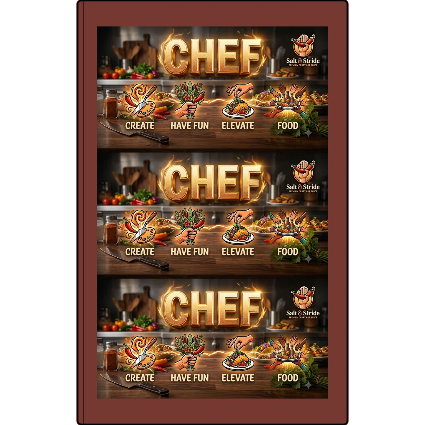 Chef Vegan Leather Journal — Engraved Culinary Recipe Notebook (Create • Have Fun • Elevate • Food)