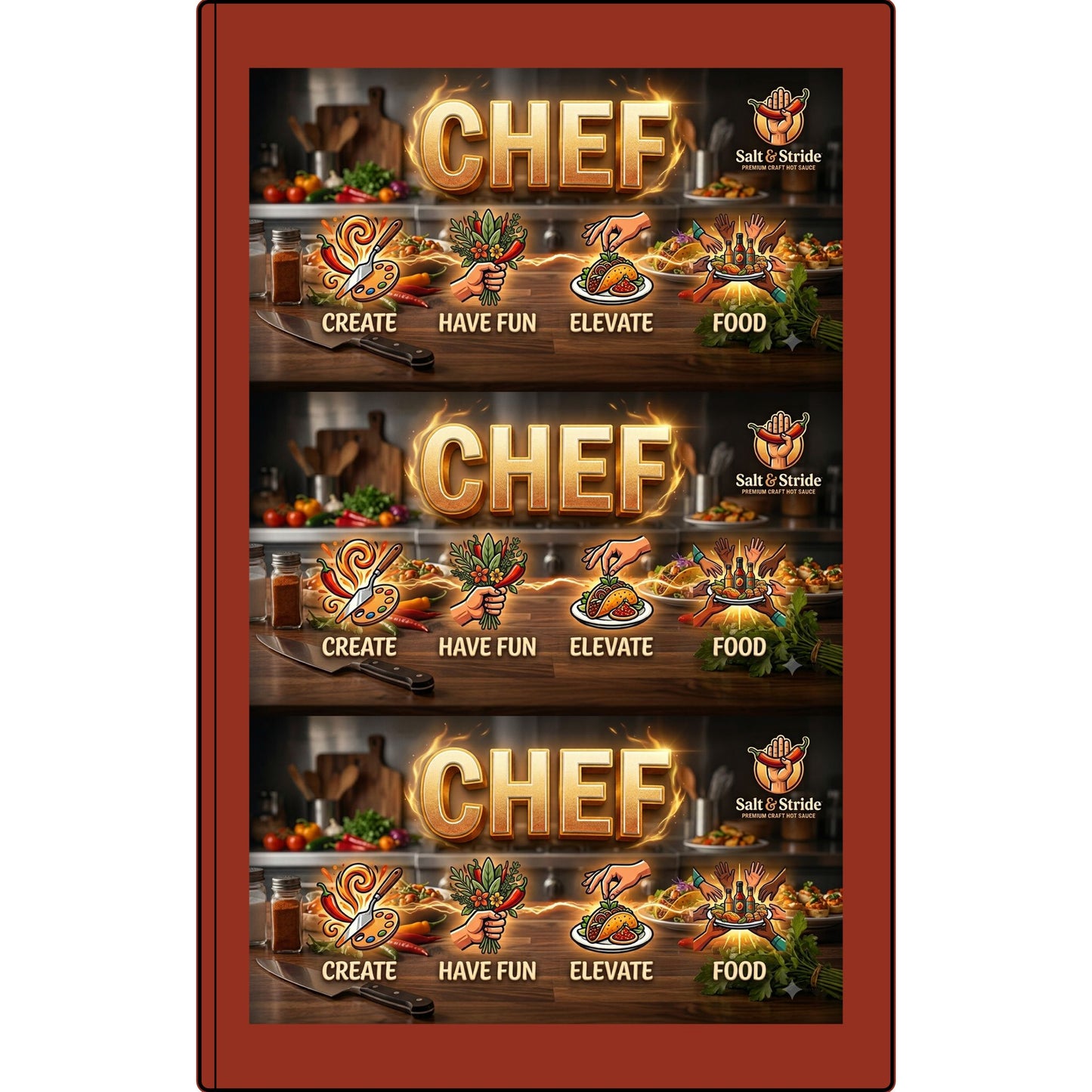 Chef Vegan Leather Journal — Engraved Culinary Recipe Notebook (Create • Have Fun • Elevate • Food)