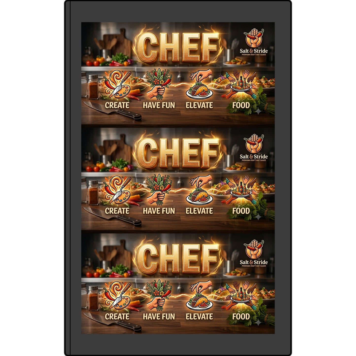 Chef Vegan Leather Journal — Engraved Culinary Recipe Notebook (Create • Have Fun • Elevate • Food)